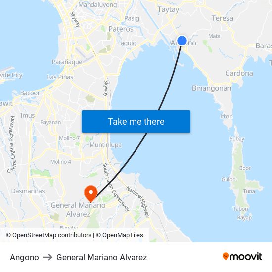Angono to General Mariano Alvarez map