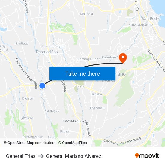 General Trias to General Mariano Alvarez map