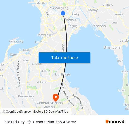 Makati City to General Mariano Alvarez map