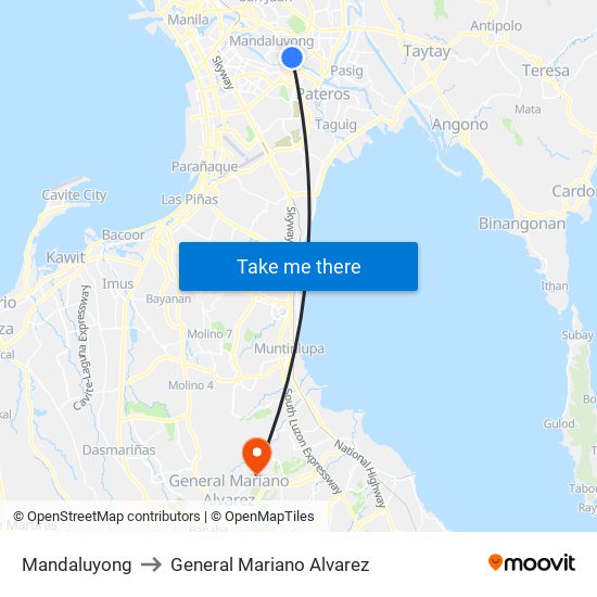 Mandaluyong to General Mariano Alvarez map