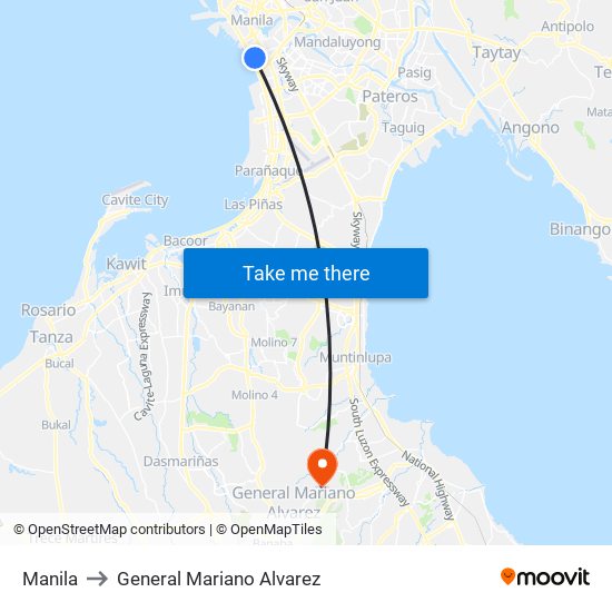 Manila to General Mariano Alvarez map