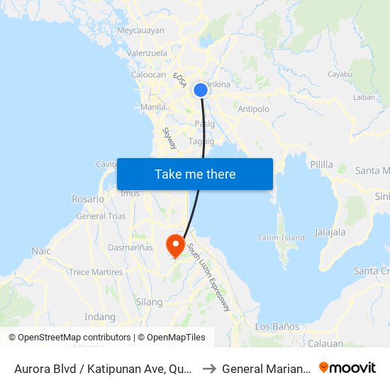 Aurora Blvd / Katipunan Ave, Quezon City, Manila to General Mariano Alvarez map