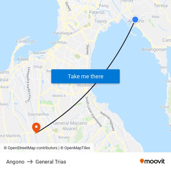 Angono to General Trias map