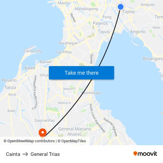 Cainta to General Trias map