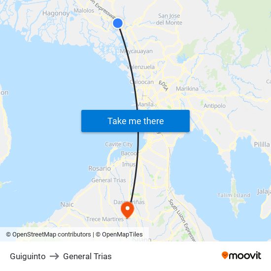 Guiguinto to General Trias map