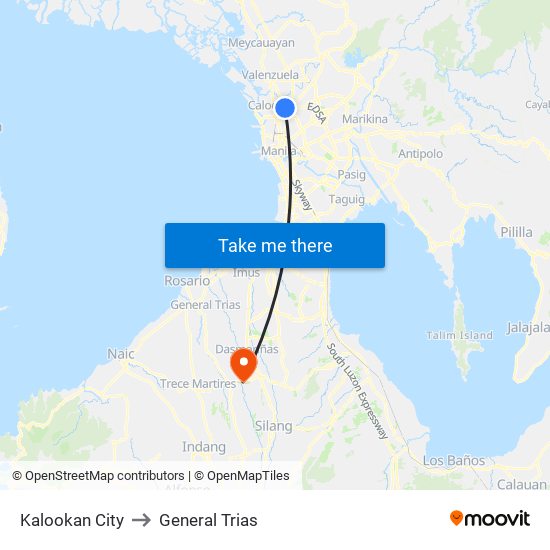 Kalookan City to General Trias map