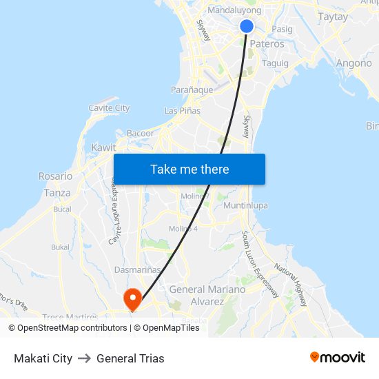 Makati City to General Trias map
