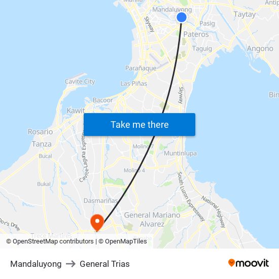 Mandaluyong to General Trias map