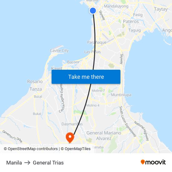 Manila to General Trias map