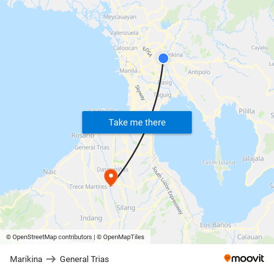 Marikina to General Trias map