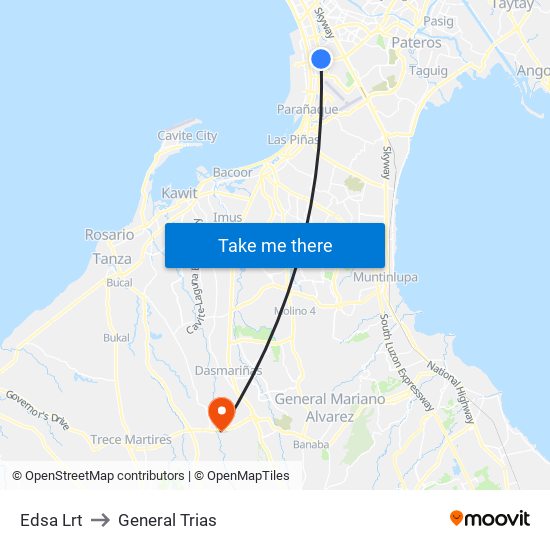 Edsa Lrt to General Trias map