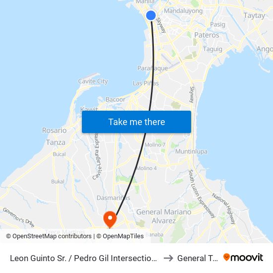 Leon Guinto Sr. / Pedro Gil Intersection, Manila to General Trias map