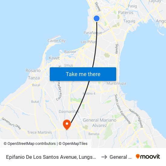 Epifanio De Los Santos Avenue, Lungsod Ng Pasay to General Trias map
