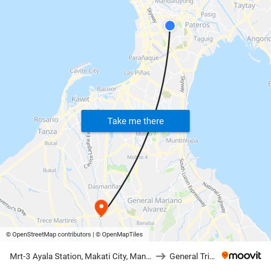 Mrt-3 Ayala Station, Makati City, Manila to General Trias map