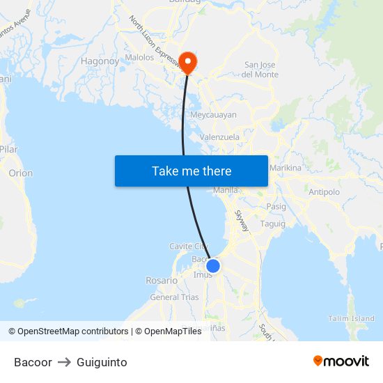Bacoor to Guiguinto map