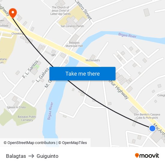 Balagtas to Guiguinto map