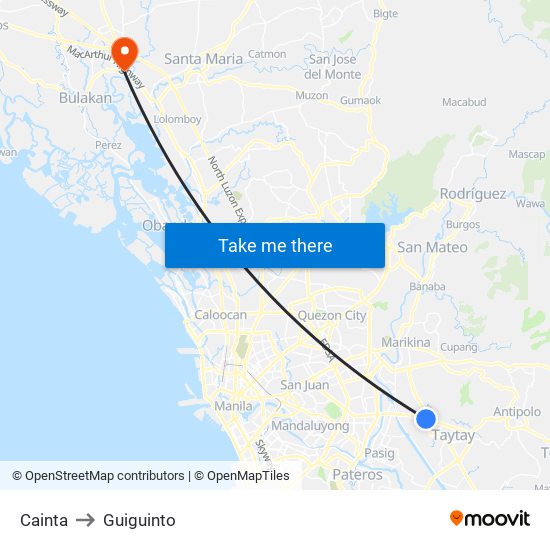 Cainta to Guiguinto map