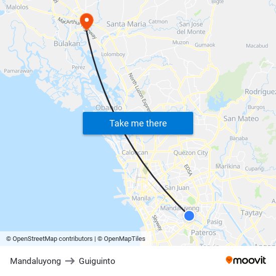Mandaluyong to Guiguinto map