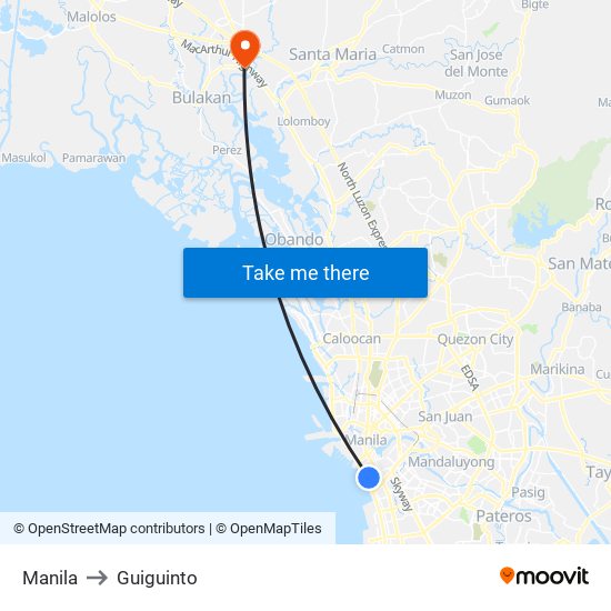 Manila to Guiguinto map