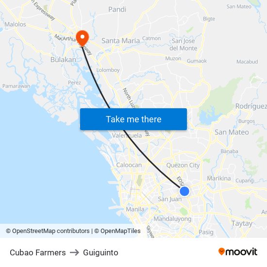 Cubao Farmers to Guiguinto map
