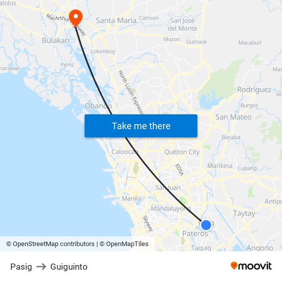 Pasig to Guiguinto map