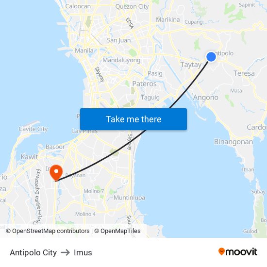 Antipolo City to Imus map