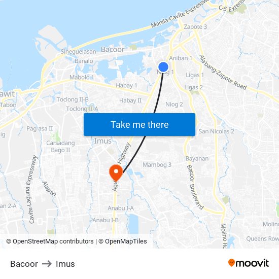 Bacoor to Imus map