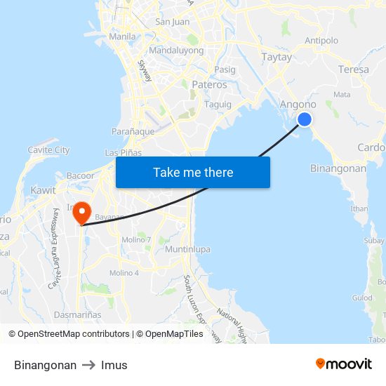 Binangonan to Imus map