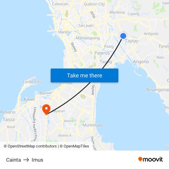 Cainta to Imus map