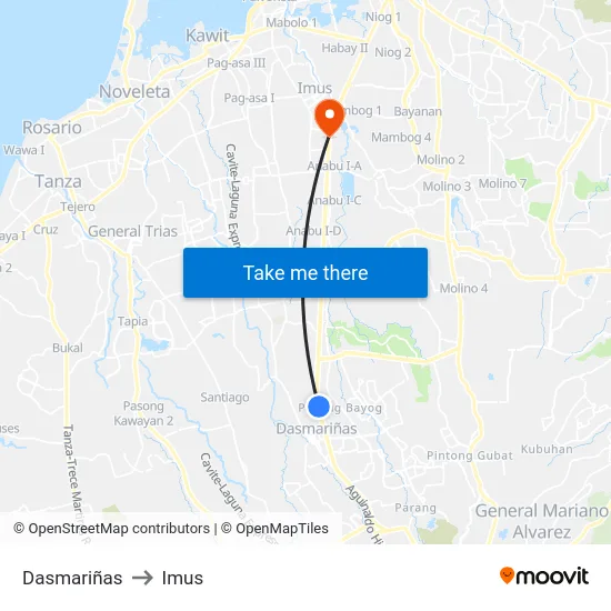 Dasmariñas to Imus map