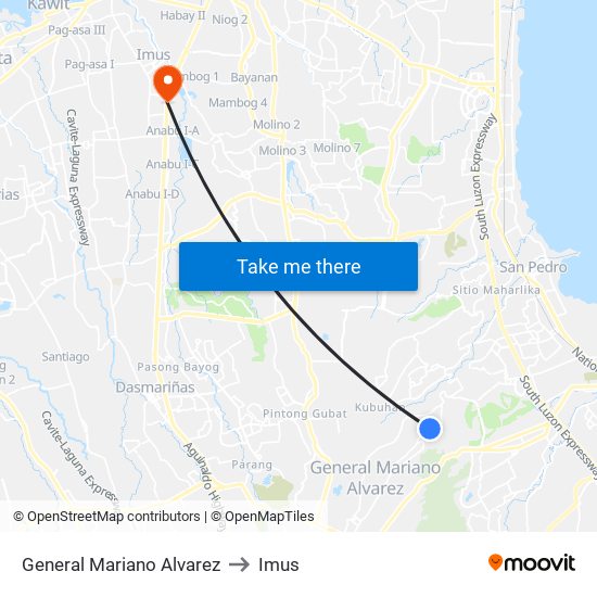 General Mariano Alvarez to Imus map