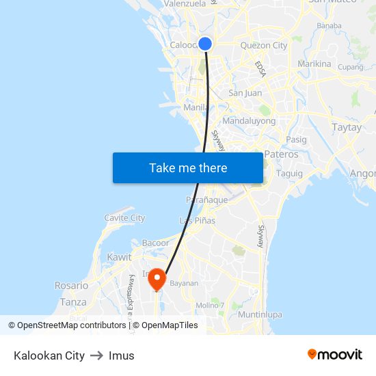 Kalookan City to Imus map