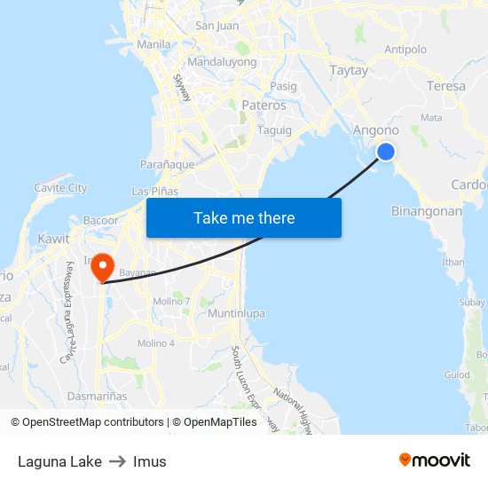 Laguna Lake to Imus map