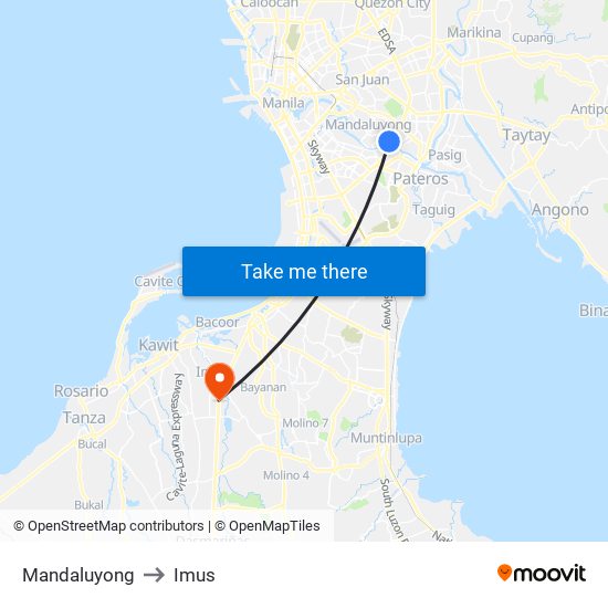 Mandaluyong to Imus map