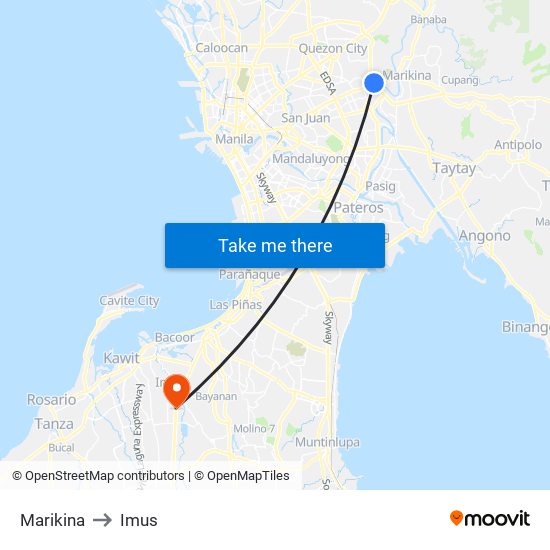 Marikina to Imus map