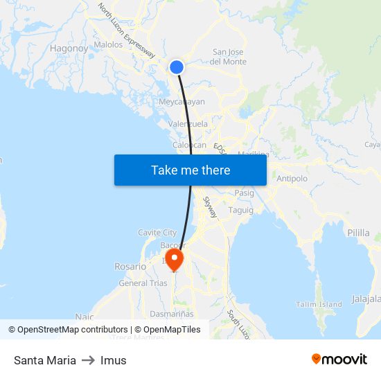 Santa Maria to Imus map