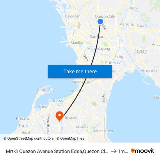 Mrt-3 Quezon Avenue Station Edsa,Quezon City, Manila to Imus map