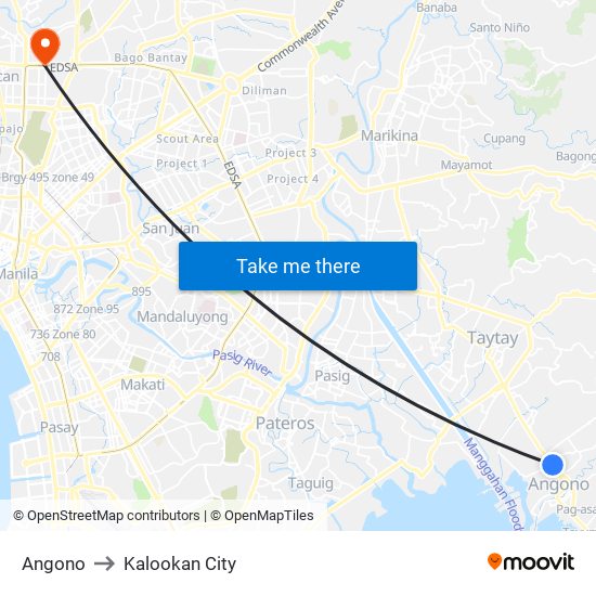 Angono to Kalookan City map