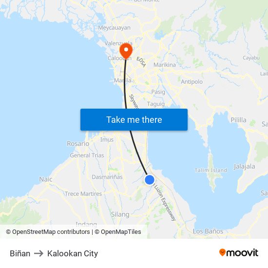 Biñan to Kalookan City map