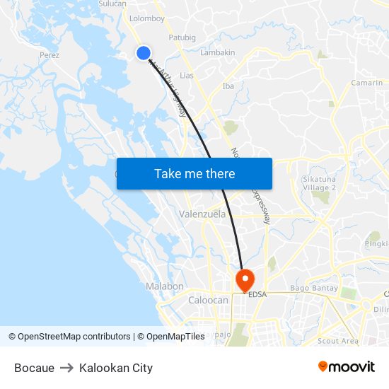Bocaue to Kalookan City map