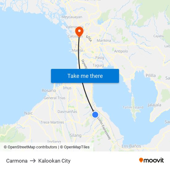 Carmona to Kalookan City map