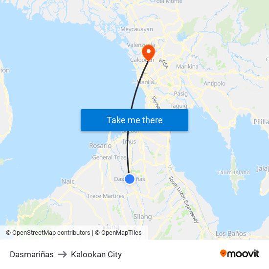 Dasmariñas to Kalookan City map
