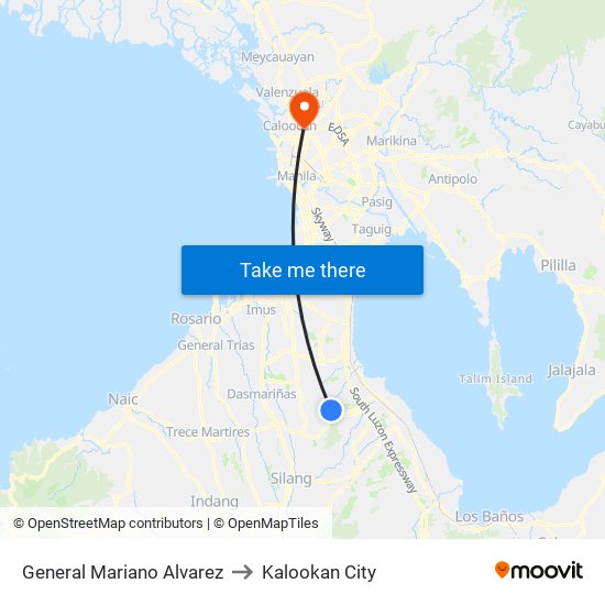 General Mariano Alvarez to Kalookan City map