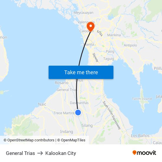 General Trias to Kalookan City map