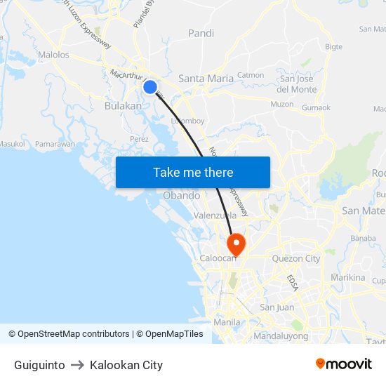 Guiguinto to Kalookan City map