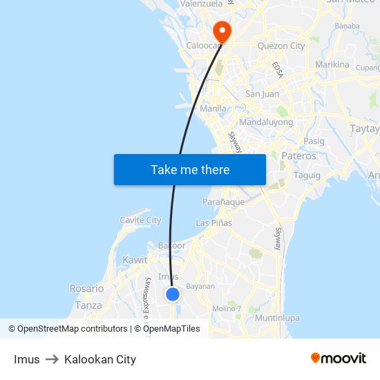 Imus to Kalookan City map