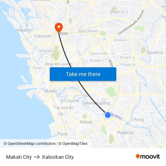 Makati City to Kalookan City map
