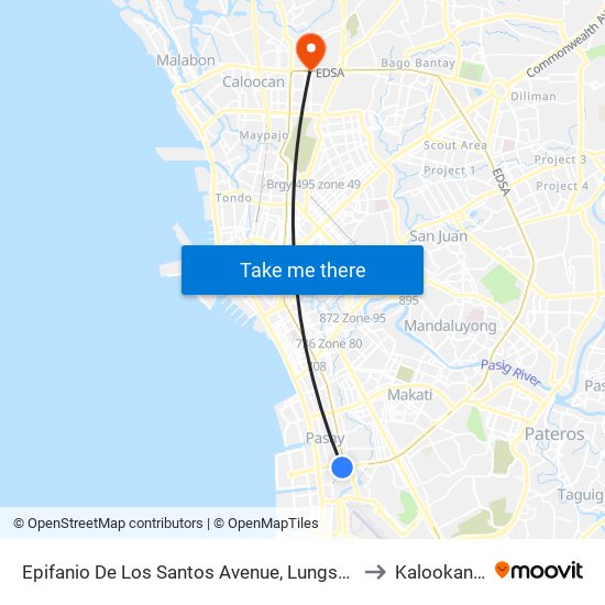 Epifanio De Los Santos Avenue, Lungsod Ng Pasay to Kalookan City map