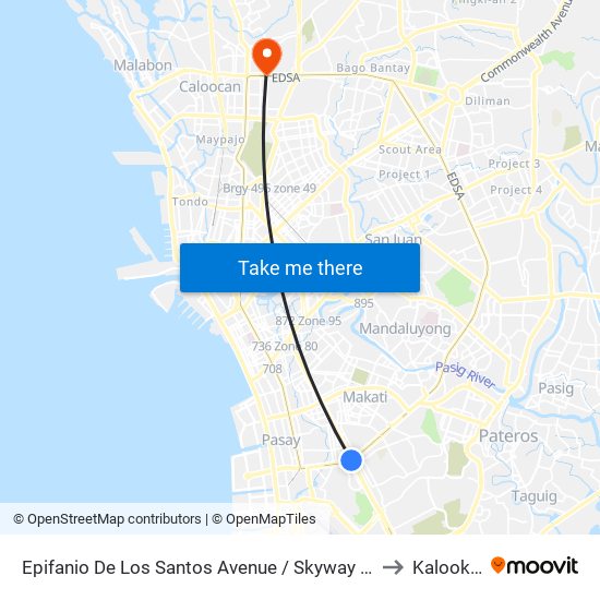 Epifanio De Los Santos Avenue / Skyway , Lungsod Ng Makati, Manila to Kalookan City map