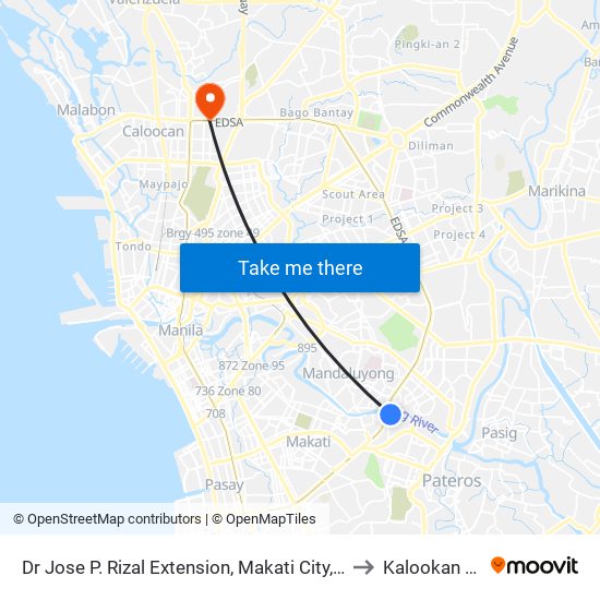Dr Jose P. Rizal Extension, Makati City, Manila to Kalookan City map